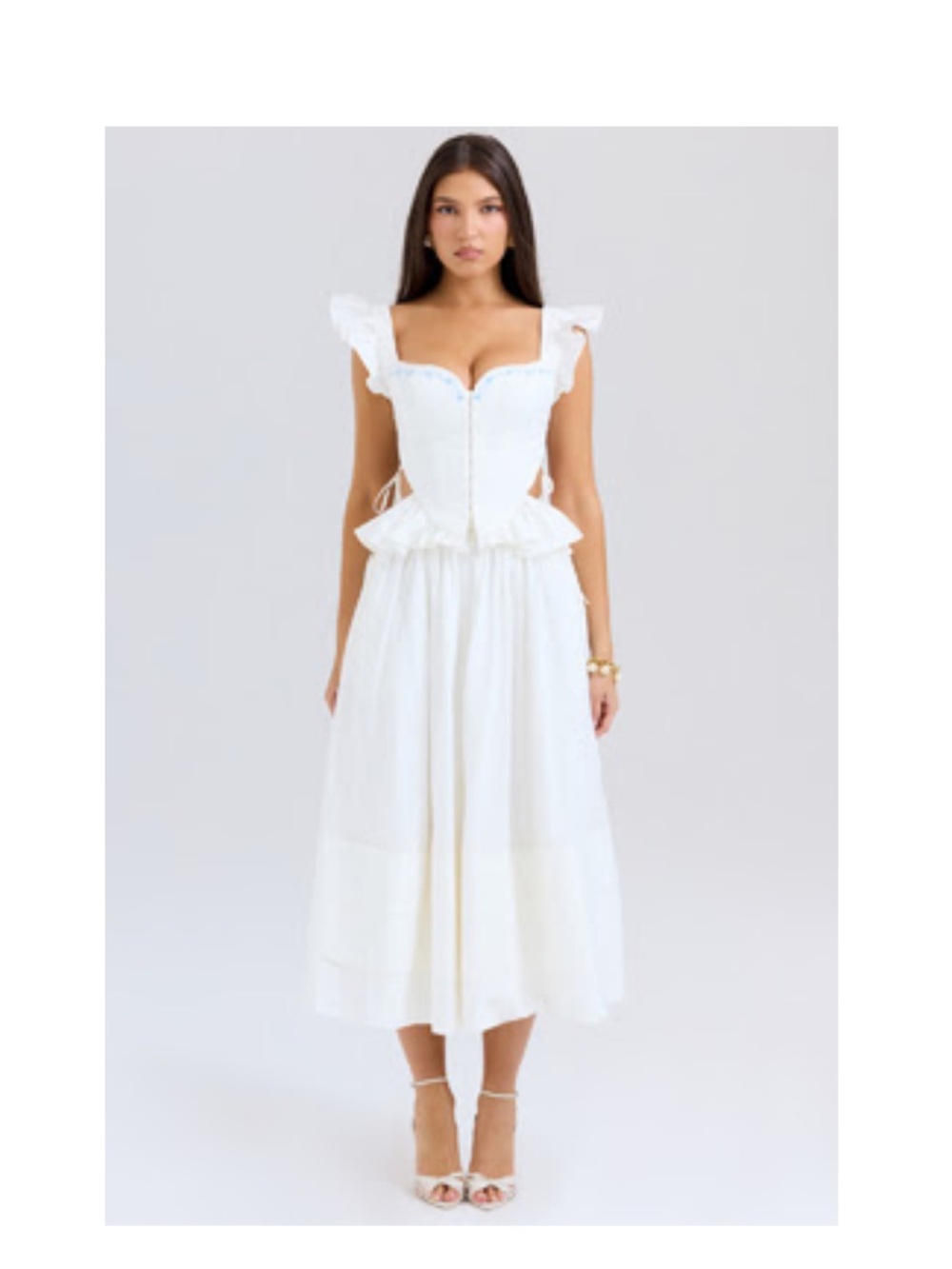 AUGUSTINE
White Embroidered Cotton Midi Skirt -